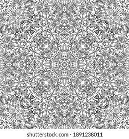 Vector abstract ethnic nature hand drawn ornamental background. Black and white seamless pattern
