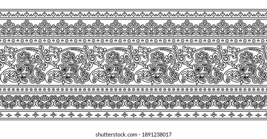 Vector abstract ethnic nature hand drawn ornamental background. Black and white seamless pattern