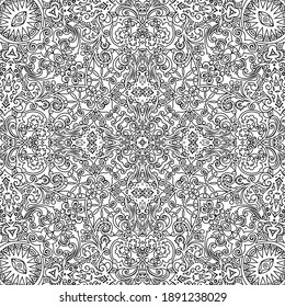 Vector abstract ethnic nature hand drawn ornamental background. Black and white seamless pattern