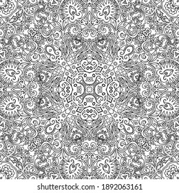 Vector abstract ethnic nature hand drawn ornamental background. Black and white seamless pattern