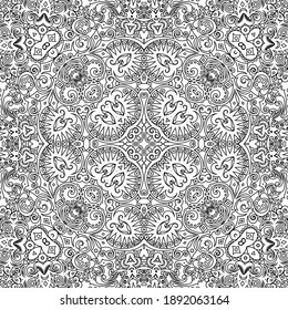 Vector abstract ethnic nature hand drawn ornamental background. Black and white seamless pattern
