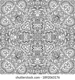 Vector abstract ethnic nature hand drawn ornamental background. Black and white seamless pattern