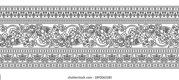 Vector abstract ethnic nature hand drawn ornamental background. Black and white seamless pattern