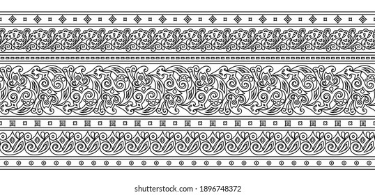 Vector abstract ethnic nature hand drawn ornamental background. Black and white seamless pattern