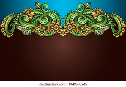 Vector abstract ethnic nature hand drawn ornamental colorful border. Floral greeting card