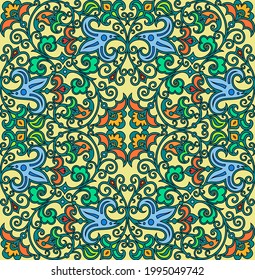 Naturaleza étnica abstracta vectorial dibujada a mano fondo ornamental. Patrón transparente y colorido