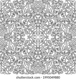 Vector abstract ethnic nature hand drawn ornamental background. Black and white seamless pattern