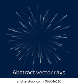 Vector abstract explosive. Illustration with dynamic shapes. White rays on blue background.