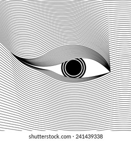 Vector abstract eye drawn black lines on a white background