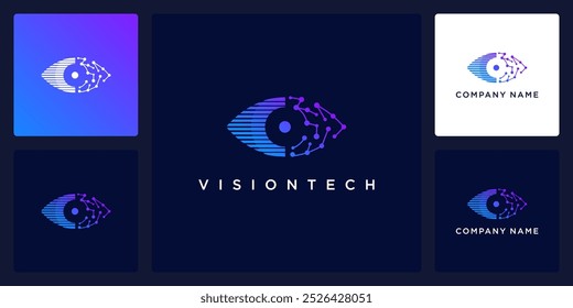Vetor abstrato olho da visão logotipo técnico e modelo de design de ícone, pode ser usado em várias mídias facilmente, editável