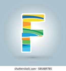 Vector abstract F geometric letter logo template. Overlapping transparent wave elements composition