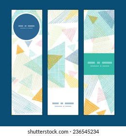 Vector abstract fabric triangles vertical banners set pattern background