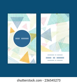 Vector abstract fabric triangles vertical round frame pattern business cards set