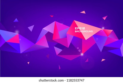 Vector abstract faceted polygonal background. 3d crystal triangle structure, figure. Banner, cover. Horizontal orientation. Purple