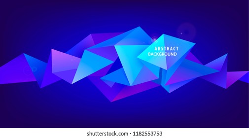 Vector abstract faceted polygonal background. 3d crystal triangle structure, figure. Banner, cover. Horizontal orientation. Purple