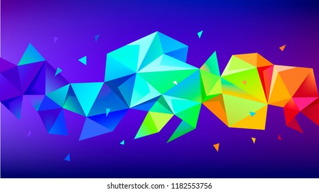Vector abstract faceted polygonal background. 3d crystal triangle structure, figure. Banner, cover. Horizontal orientation. Purple