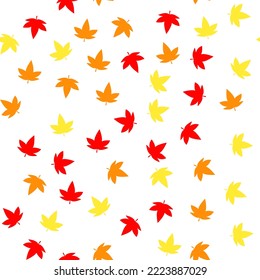 Dibujo de otoño abstracto vectorial patrón transparente para paquetes presenta papel envolvente papel decorativo papel tapiz iconos coloridos hojas amarillas rojas sobre un fondo blanco  