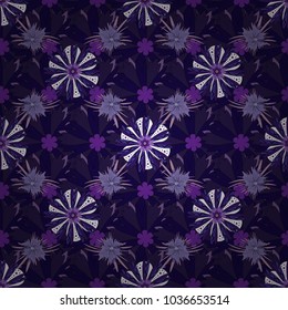 Vector. Abstract fall seamless pattern in bright autumn colors (gray, violet and blue). Floral background for abstract design. Vector graphic painting of falling flowers, doodles, grunge textures.