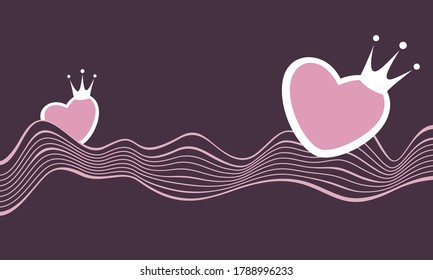 Vector abstracto de fantasía de fondo de niñera ilustración de corazones con coronas