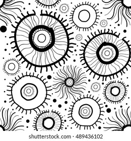 Vector abstract fantasy graphic contour pattern. Abstract background with stylized  black and white flowers

