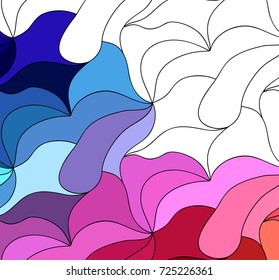 Vector abstract fantasy pattern of black white hand drawn outline ornament and colorful background. Coloring book pattern