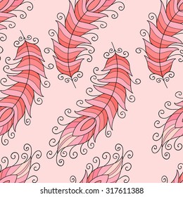 Vector abstract feather seamless pattern. Cute cartoon print.
