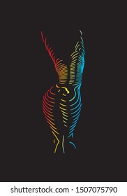 Vector abstract female body made out of lines isolated in a dark background. Ideal for poster, cover, billboard.