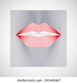 Vector abstract female lips of red and black lines