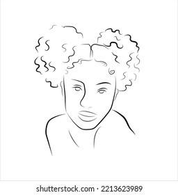 Vector abstract female portraits. Afro girls face with a stylish haircut on a isolated background. Beauty logo. Minimalism art.