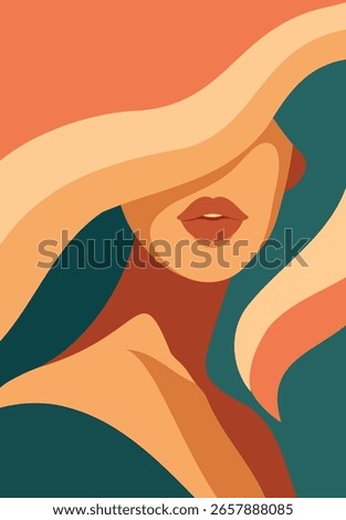 Vector abstract female profile portrait with smooth lines and soft colors. For posters, backgrounds, covers, social networks, women's and psychological themes
