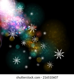Vector abstract festive background with bokeh defocused lights.