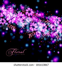 Vector abstract festive background with floral, light effect and sun burst.