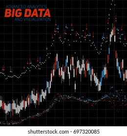 Vector Abstract Financial Big Data Graph Visualization. Stock Index Infographics Aesthetic Design. Visual Information Complexity. Intricate Data Threads Chart. Business Analytics