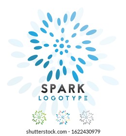 Vector Abstract Fireworks Spark, Dots, Explosion Logo. Professional Business Branding, Corporate Icon, Graphics.