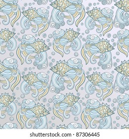 vector abstract fish on splash of water and bubbles