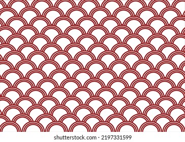 vector abstract fish scale pattern background fabric half circle  in red Japanese style