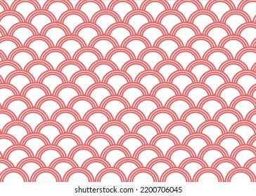 vector abstract fish scale pattern background fabric half circle  in red Japanese style
