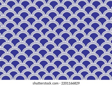 vector abstract fish scale pattern water waves background fabric half circle  in blue and white japanese style