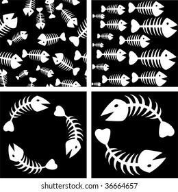 the vector abstract fish skeleton background set