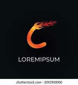 Vector of abstract flaming C font and alphabet