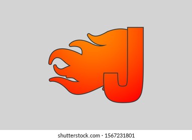 Vector of abstract flaming font and alphabet. letter J