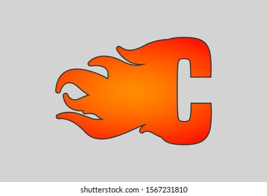 Vector of abstract flaming font and alphabet. letter C