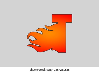 Vector of abstract flaming font and alphabet. letter T