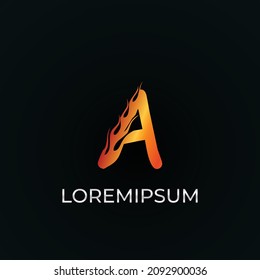 Vector of abstract flaming A font and alphabet
