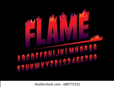 Vector of abstract flaming font and alphabet