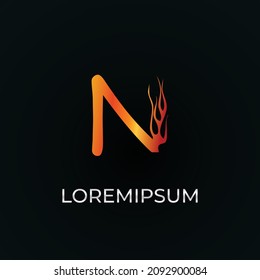 Vector of abstract flaming N font and alphabet