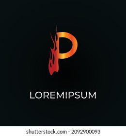 Vector of abstract flaming P font and alphabet