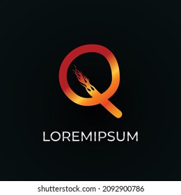 Vector of abstract flaming Q font and alphabet