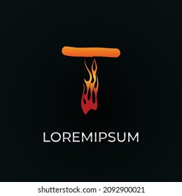 Vector of abstract flaming T font and alphabet
