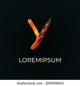 Vector of abstract flaming Y font and alphabet
